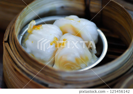 Har gow, Chinese steamed dumpling or steamed dough or steamed ball or dim sum or Chinese dumpling or ha gow or ha koa or hau kau Har gow, Chinese steamed dumpling or steamed dough or steamed ball or dim sum or Chinese dumpling or ha gow or ha koa or hau kau 125456142
