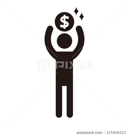 Pictogram icon of a person who won money Pictogram icon of a person who won money 125456323