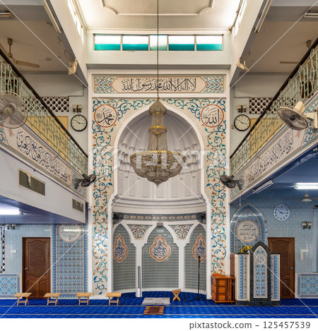 Beautiful interior of India Mosque showcasing intricate architecture in Kuala Lumpur, Malaysia 125457539