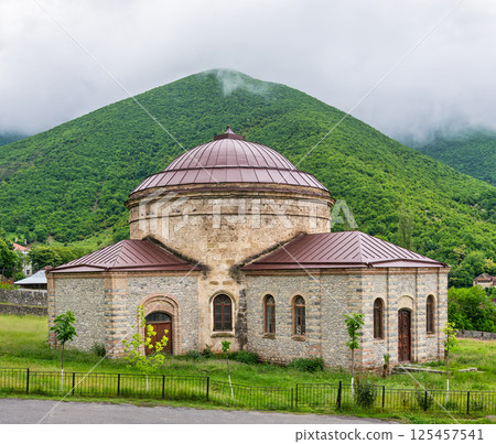 Three Saints Church Near Khans Palace in Shaki Azerbaijan on a Cloudy Day Three Saints Church Near Khans Palace in Shaki Azerbaijan on a Cloudy Day 125457541