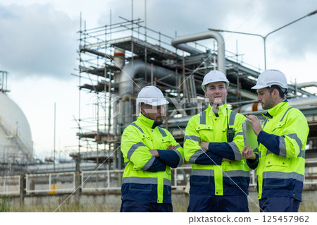 Team professional worker power plant factory construction power plant. Engineer wearing safety uniform helmet at energy petrochemical industry. Industrial site energy power. Team professional worker power plant factory construction power plant. Engineer wearing safety uniform helmet at energy petrochemical industry. Industrial site energy power. 125457962