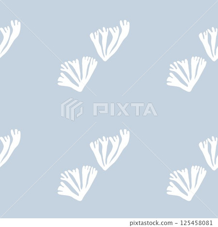 Seaweed seamless pattern on soft blue background with minimal marine inspired white shapes Seaweed seamless pattern on soft blue background with minimal marine inspired white shapes 125458081