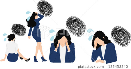 Illustration set of a woman having trouble at work 125458240