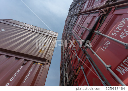 Containers box for import export, international cargo goods freight import commercial. business shipping logistic concept. Containers box for import export, international cargo goods freight import commercial. business shipping logistic concept. 125458464
