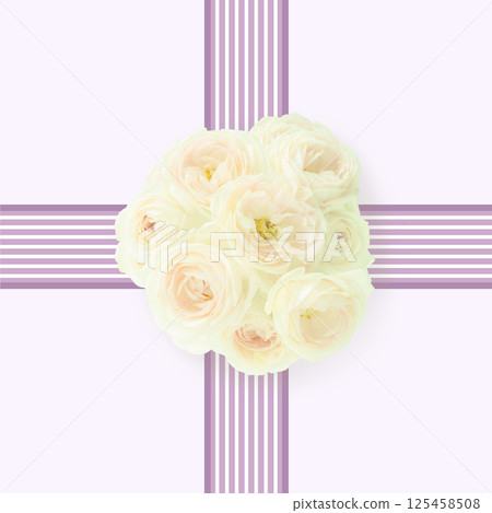 Gift background material Purple ribbon Yellow bouquet Happy occasions Funeral return gifts 125458508