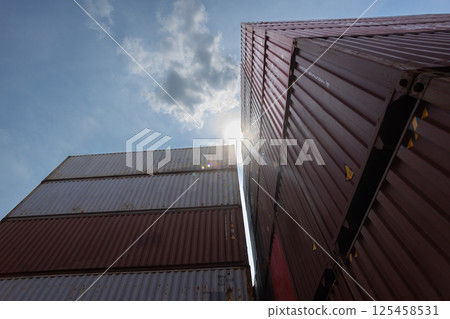 Containers box for import export, international cargo goods freight import commercial. business shipping logistic concept. 125458531