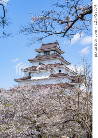 Cherry blossoms in full bloom and Tsuruga Castle (Wakamatsu Castle), Aizuwakamatsu City, Fukushima Prefecture 125458574