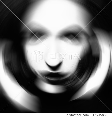 Close-up black and white woman portrait in radial blur effect style Close-up black and white woman portrait in radial blur effect style 125458600