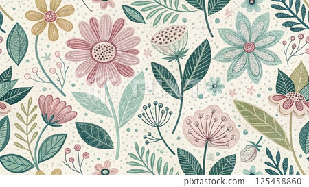 Doodle flowers for kids with crayon background  125458860
