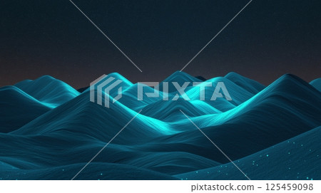 A blue and green mountain range with a dark sky 125459098