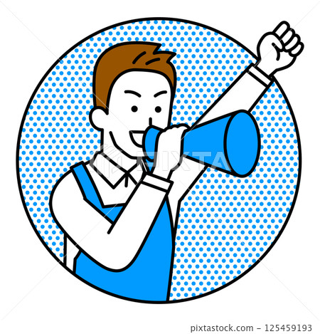 一名繫著圍裙的男子跳出圈子，用擴音器歡呼 125459193