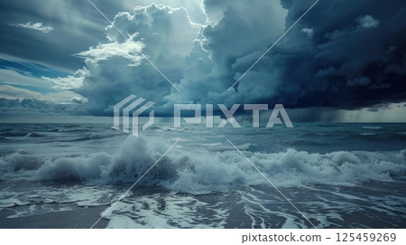 The ocean is rough and the sky is dark and cloudy 125459269
