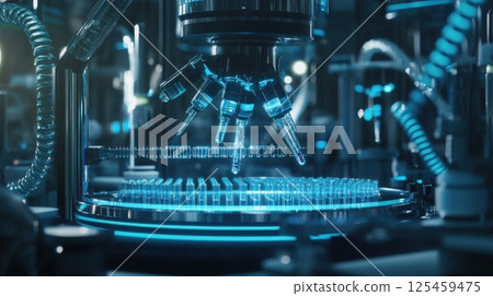 A group of lab equipment is shown with a blue glow 125459475