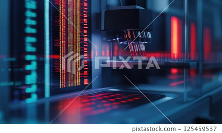 A computer screen with a blue background and red and purple lines A computer screen with a blue background and red and purple lines 125459537