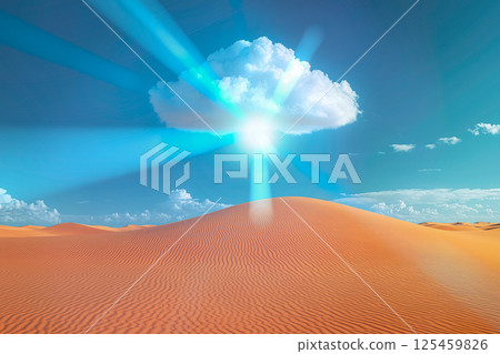 A fantastical landscape with glowing clouds floating above the desert A fantastical landscape with glowing clouds floating above the desert 125459826