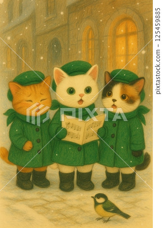 Three Cats Chorus - Cats in Berets Series - Generative AI 125459885