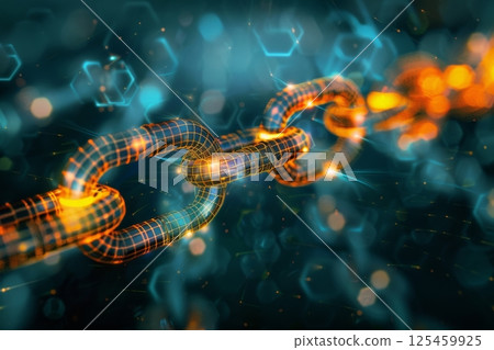 Blockchain Concept with Glowing Chains and Data Links 125459925