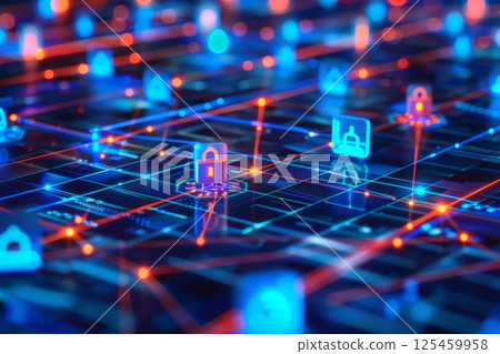 Digital Security Network with Glowing Padlocks 125459958