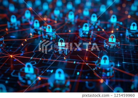 Digital Security Network with Glowing Padlocks 125459960