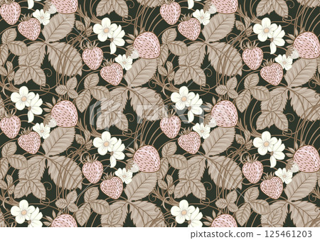 Strawberry. Branch with berries, leaves and flowers Strawberry. Branch with berries, leaves and flowers 125461203