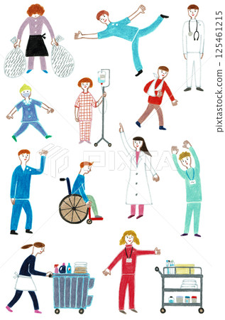 Hand-drawn illustrations: Doctor and patient set 125461215