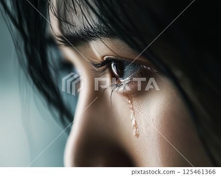流淚的日本女性眼睛的特寫 情緒表達與心理描寫素材 流淚的日本女性眼睛的特寫 情緒表達與心理描寫素材 125461366