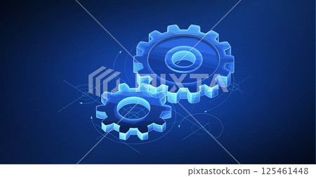 Digital gear mechanism. Engineer blueprint, technology innovation, motor engine. 125461448