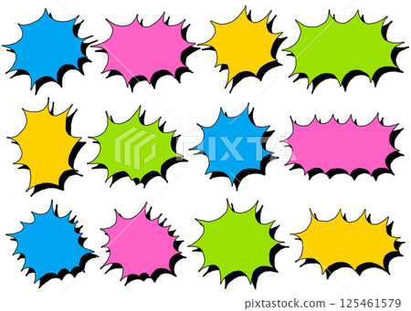 Set of comic style speech bubbles, handwritten, spiky, with frames and shadows Set of comic style speech bubbles, handwritten, spiky, with frames and shadows 125461579