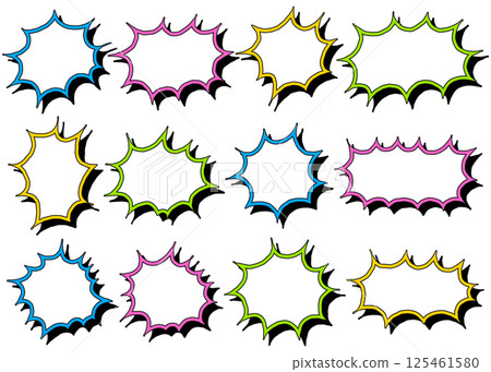Set of comic style speech bubbles, handwritten, spiky, with frames and shadows Set of comic style speech bubbles, handwritten, spiky, with frames and shadows 125461580