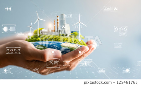 生態產業與智慧數據浮動、數位永續發展概念 125461763
