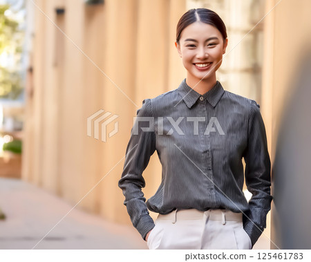 身著無性別時裝的年輕女商人的形象 125461783