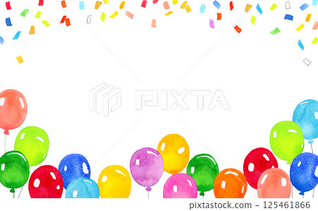 Colorful balloons and confetti background Hand-drawn watercolor illustration Colorful balloons and confetti background Hand-drawn watercolor illustration 125461866