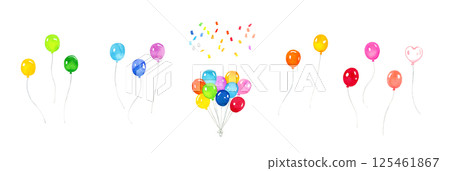 一組彩色氣球-手繪水彩插圖 125461867
