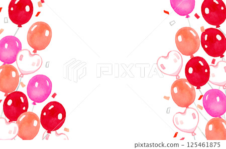 Background of red and pink balloons and confetti Hand-drawn watercolor illustration Background of red and pink balloons and confetti Hand-drawn watercolor illustration 125461875