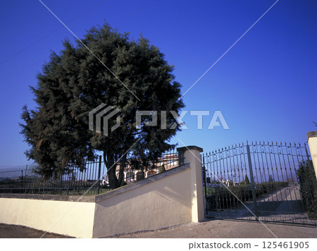 A small hotel gate and blue sky in the suburbs of Rome 125461905