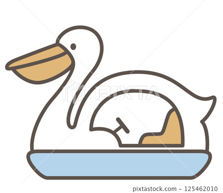 帶有鵜鶘圖案的可愛天鵝船的線條藝術風格向量插圖 125462010