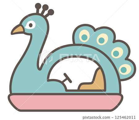 Line art style vector illustration of a cute peacock motif swan boat 125462011