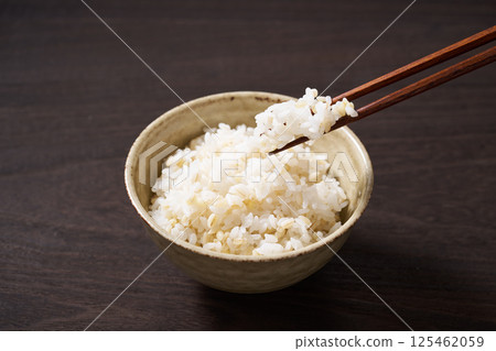 Rice with glutinous barley served in a rice bowl Rice with glutinous barley served in a rice bowl 125462059
