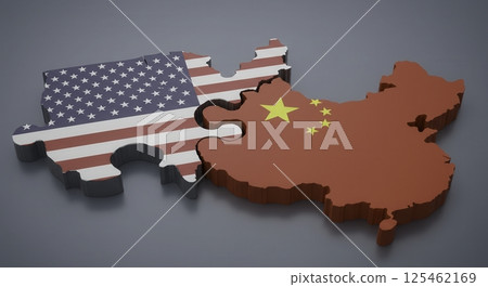 USA and China map jigsaw pieces fitting together, symbolizing international relations, trade, and cooperation between the two countries. 125462169
