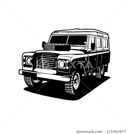 Land Rover 80 - Classic Car, Stencil, Silhouette, Vector Clip Art for tshirt and emblem 125462677