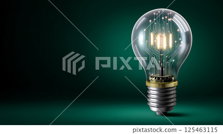 帶有內置電路板的未來燈泡的概念藝術 125463115