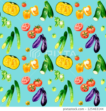 Colorful summer vegetable pattern hand-drawn watercolor illustration material Colorful summer vegetable pattern hand-drawn watercolor illustration material 125463144