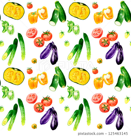 多彩的夏季蔬菜圖案手繪水彩插畫素材 125463145