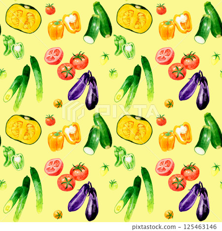 多彩的夏季蔬菜圖案手繪水彩插畫素材 125463146