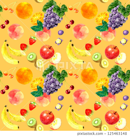 色彩鮮豔的水果圖案手繪水彩插畫素材 125463148