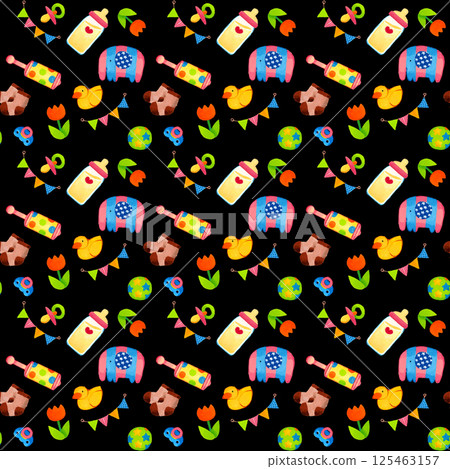 Thickly painted cute baby products pattern (hand-drawn illustration) Thickly painted cute baby products pattern (hand-drawn illustration) 125463157