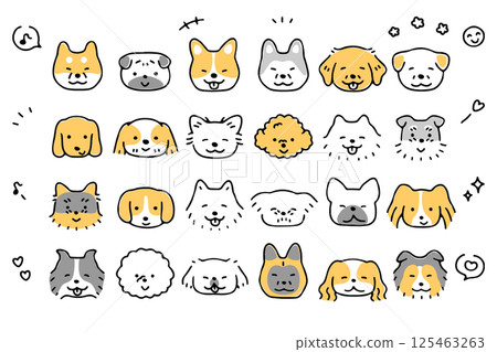 Cute dog face icon set ①_Happy facial expression 125463263