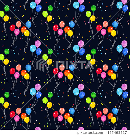 Colorful balloons and confetti pattern Hand-drawn watercolor illustration background material 125463517