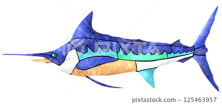 A beautiful mosaic-style cutout illustration of a marine fish, the swordfish 125463957