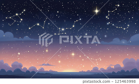 Starry sky and constellations visible beyond the clouds, night view 125463998